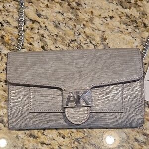 AK Grey Textured Clutch with Chain